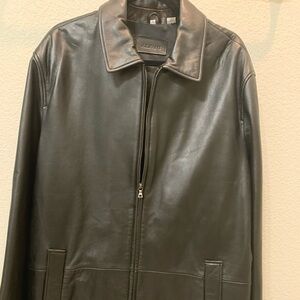 Alfani Black Leather Jacket Zip Front Mens Size L